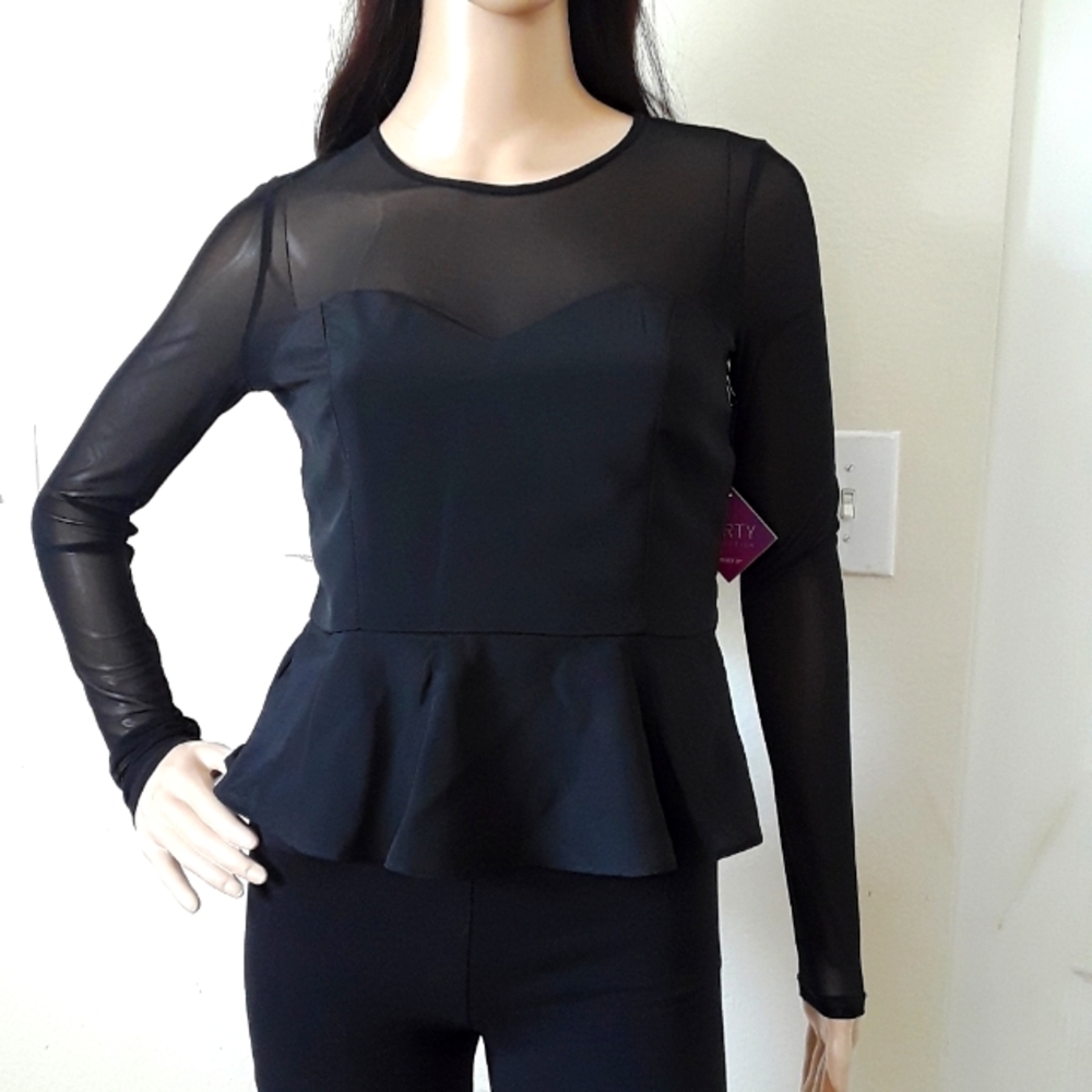 Forever 21 Black Mesh Open Back Peplum Top